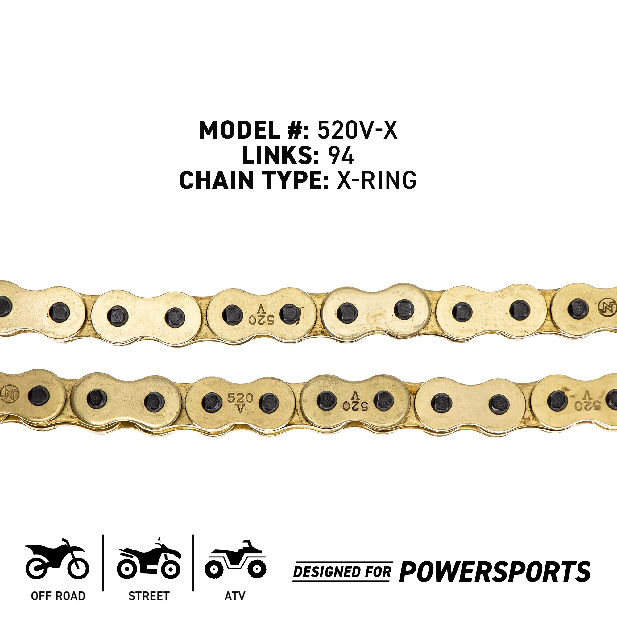 Gold X-Ring Chain 94 w/ Master Link For Honda Yamaha Kawasaki 94585-20094-00 92057-0119 67640222A - Image 4