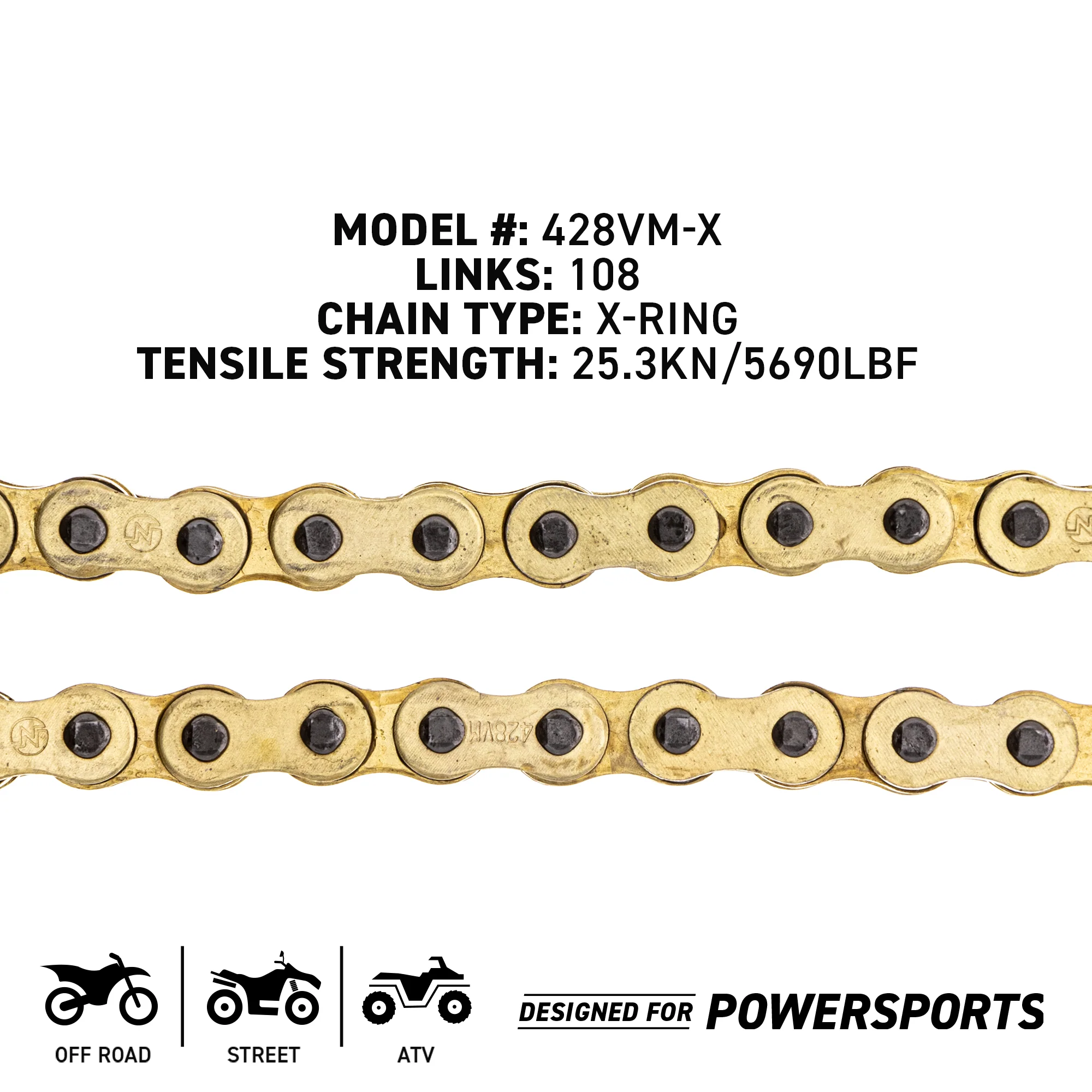 Gold X-Ring Chain 108 w/ Master Link For Yamaha Kawasaki Honda 9Y580-24109-00 94580-24110-00 - Image 4