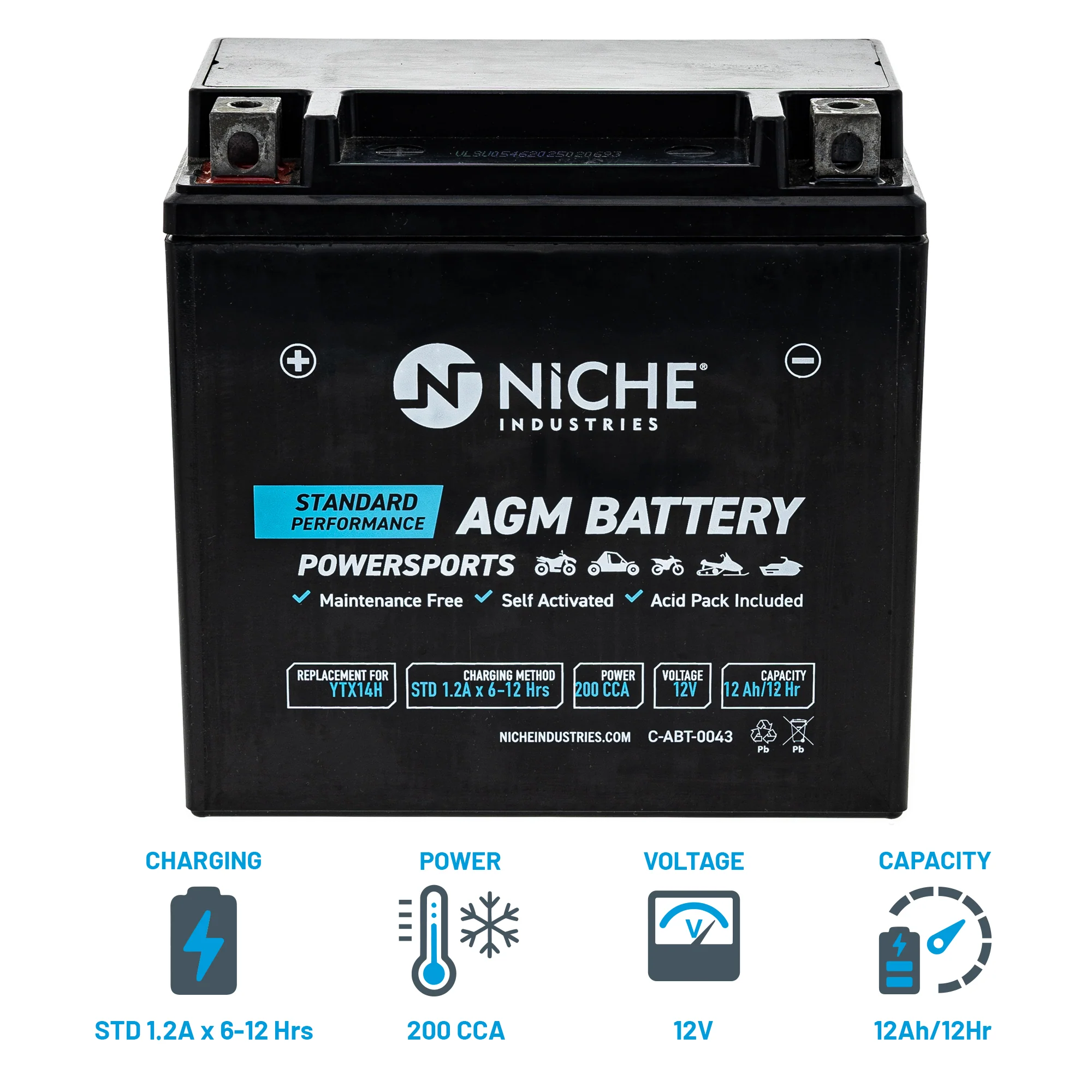 AGM Battery and Charger For Kawasaki Yamaha Husqvarna NGK-YTX14-BS-00 BTY-YTX14-BS-00 - Image 4
